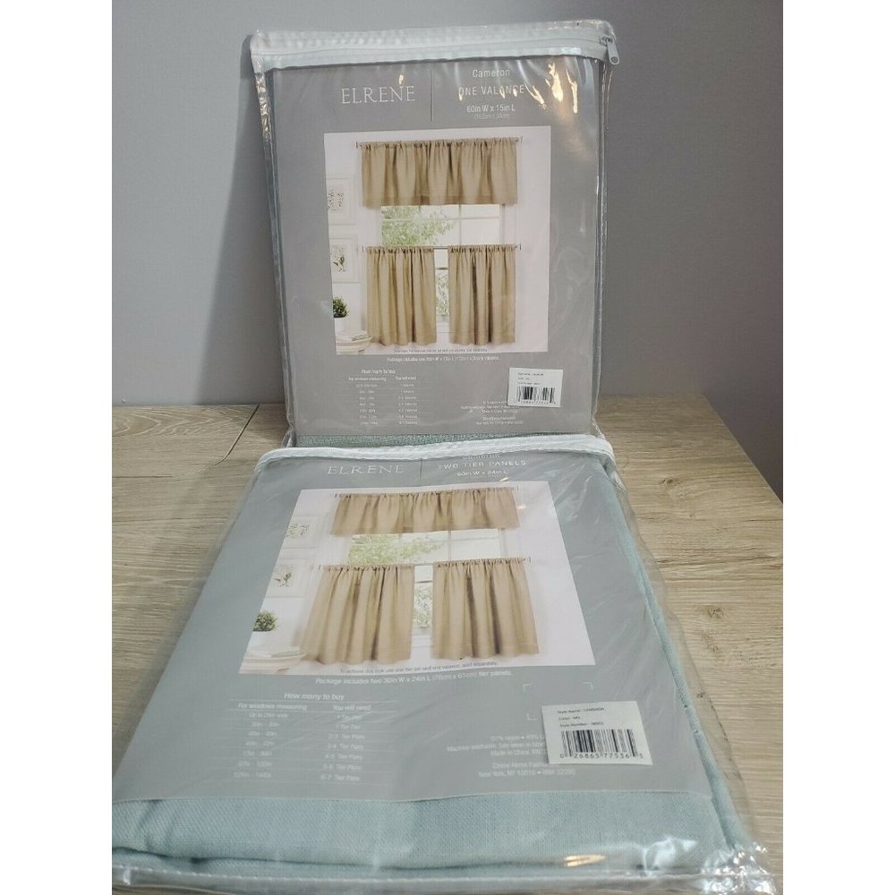 Elrene Cameron MIL Curtains 2 Tier Panels 30"x24" and Cameron 60" x 15" Valance